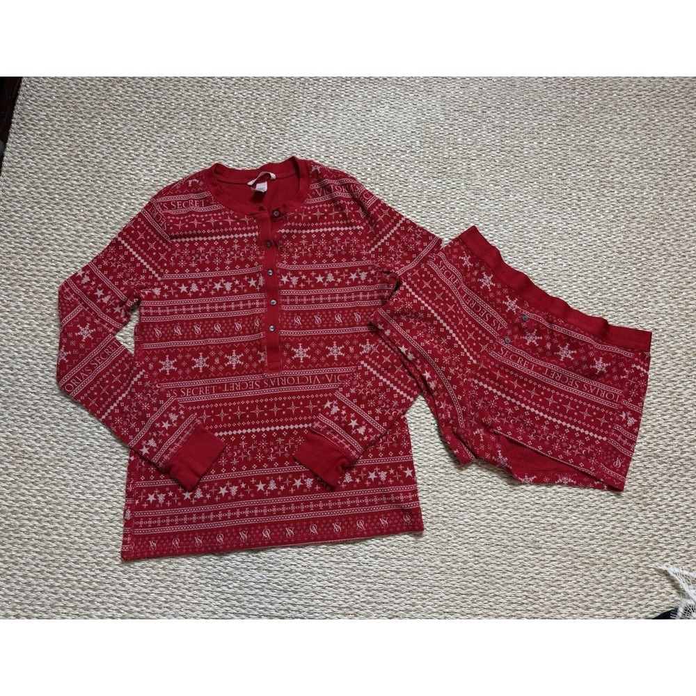 victoria secret Waffle Knit Pajamas Set Shorts, Henley Boxer Red